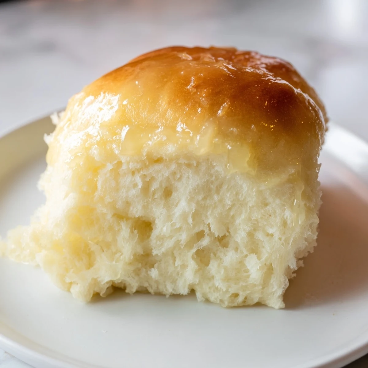 Golden dinner rolls fresh from the oven, with a glistening, buttery glaze, waiting to be served.