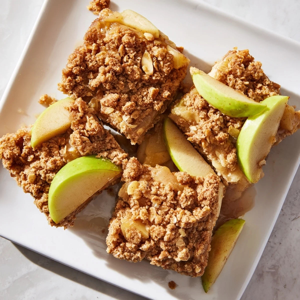 Freshly baked Rustic Apple and Cinnamon Crumb Bake, topped with a crunchy, buttery crumb topping.
