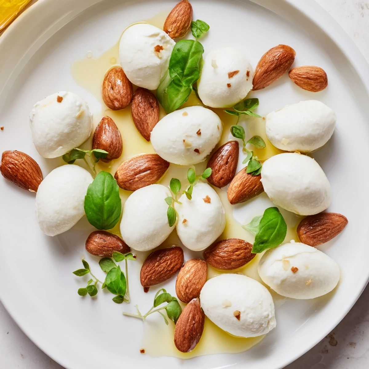 The Polished Pebble appetizer beautifully showcases creamy cheeses and toasted almonds for delightful bites.