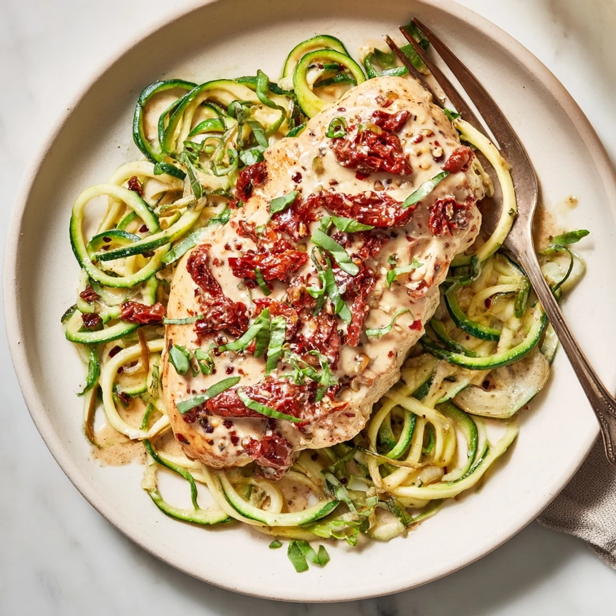 Beautiful, saucy Marry Me Chicken Zoodles, a flavorful low-carb meal ready in under an hour for your family.