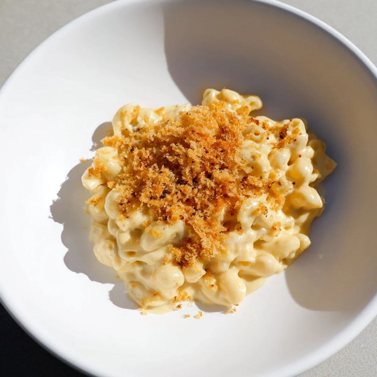 Golden, bubbling Tinis Recession Mac and Cheese, a budget-friendly comfort food delight, ready to serve.