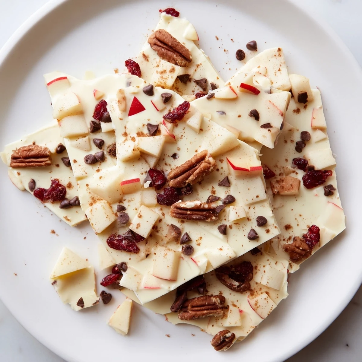 Frozen Apple Cinnamon Yogurt Bark, topped with crisp red apples and cinnamon.