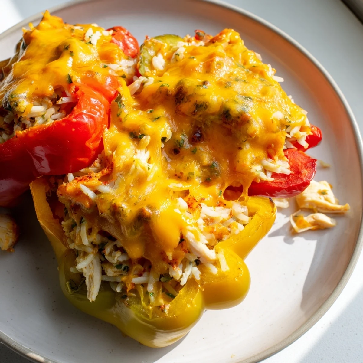 Delicious cheesy chicken stuffed peppers, packed with savory chicken and perfectly baked bell peppers.