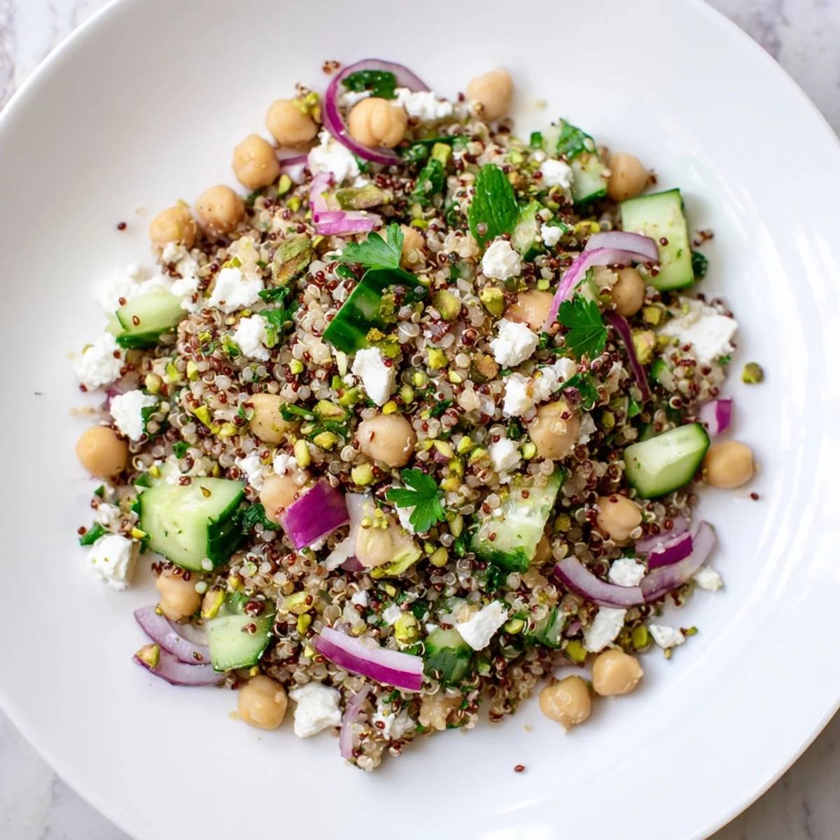Mediterranean Jennifer Aniston salad, tossed with vibrant herbs and dressed perfectly for a light lunch.