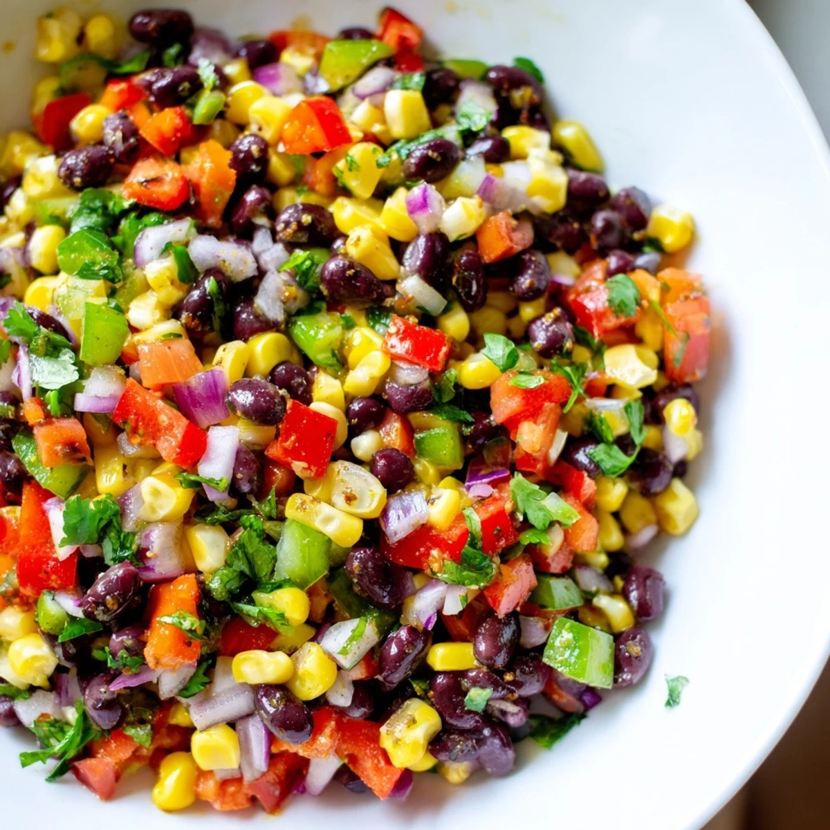A close-up view of flavorful Cowboy Caviar Salad, perfect for a refreshing lunch or side dish.