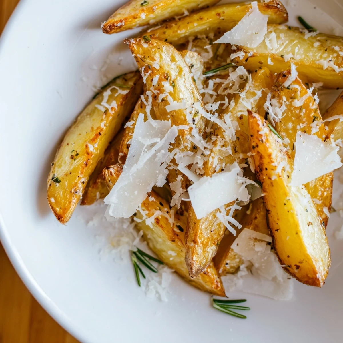 Oven-baked Rosemary Parmesan Potato Wedges, perfectly seasoned and coated in melted Parmesan for a delightful side.
