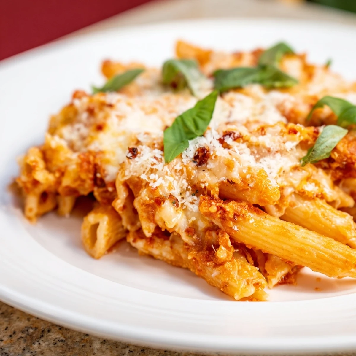 Golden, bubbly Baked Penne Arrabbiata, a comforting vegetarian pasta dish perfect for dinner tonight.