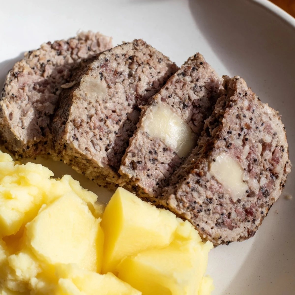 Close-up of golden brown Scottish haggis, a traditional meal bursting with spiced meat flavors.