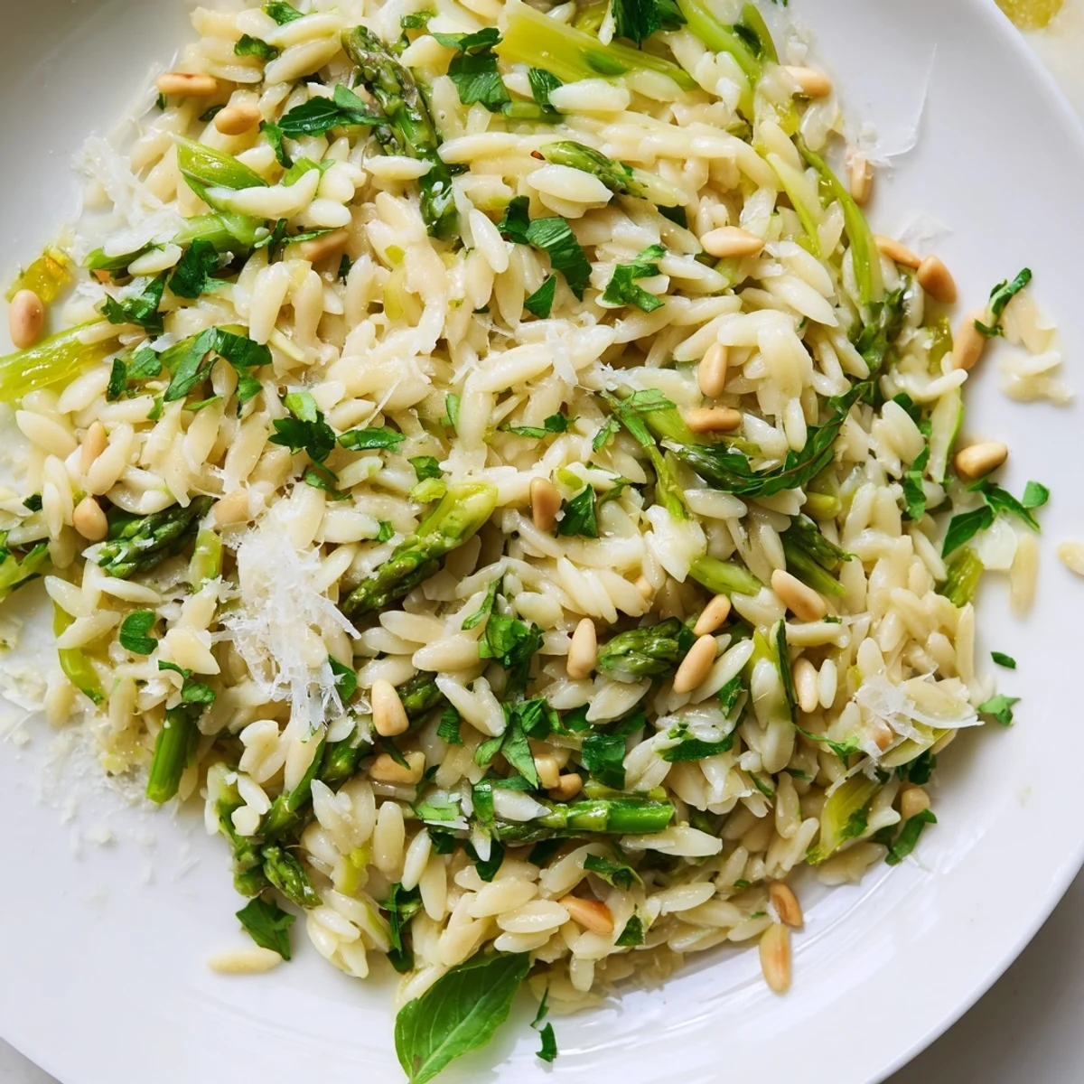 Crisp shaved asparagus ribbons and tender orzo pasta tossed in a zesty lemon-olive oil dressing for a bright spring salad.