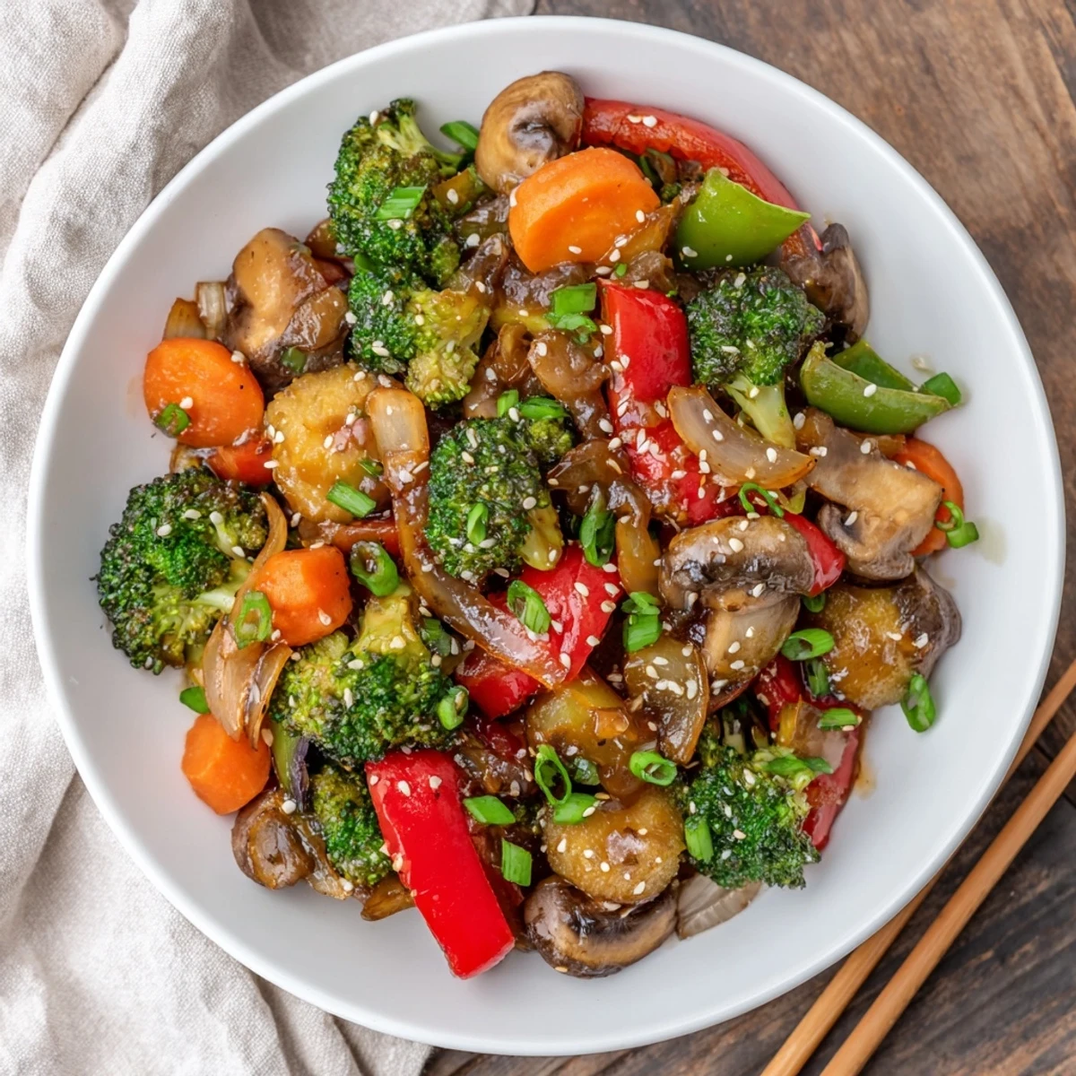 Quick and healthy Ginger Stir-Fried Vegetables stir-fry with colorful bell peppers, mushrooms, and onions, perfect for an easy weeknight dinner.