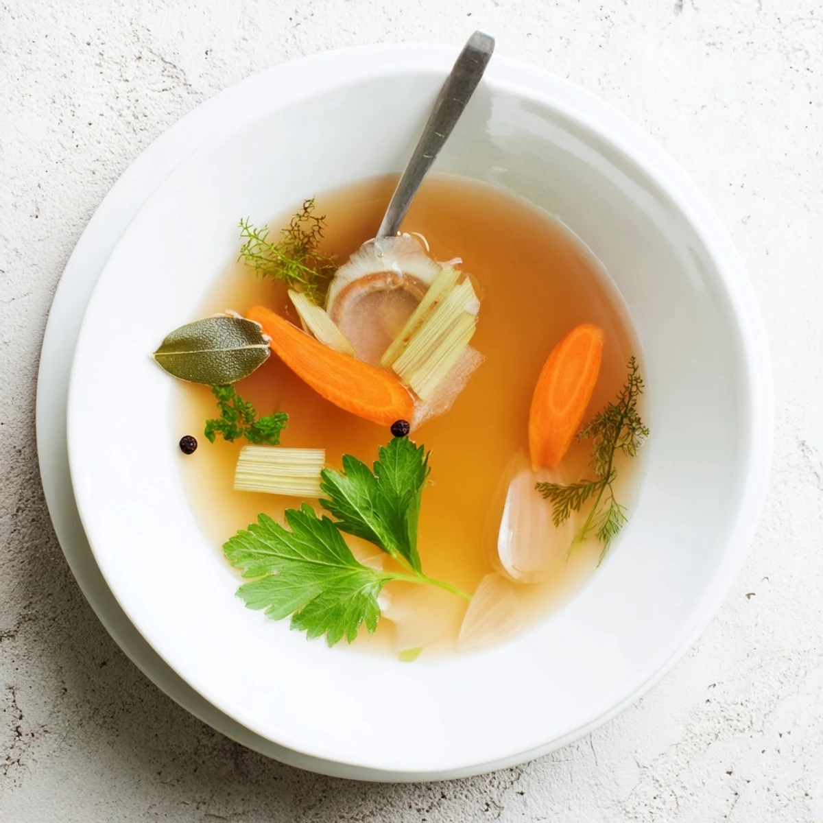 Freshly made Vegetable Broth From Scraps stored in mason jars, ready for refrigeration or freezing, surrounded by vegetable scraps.