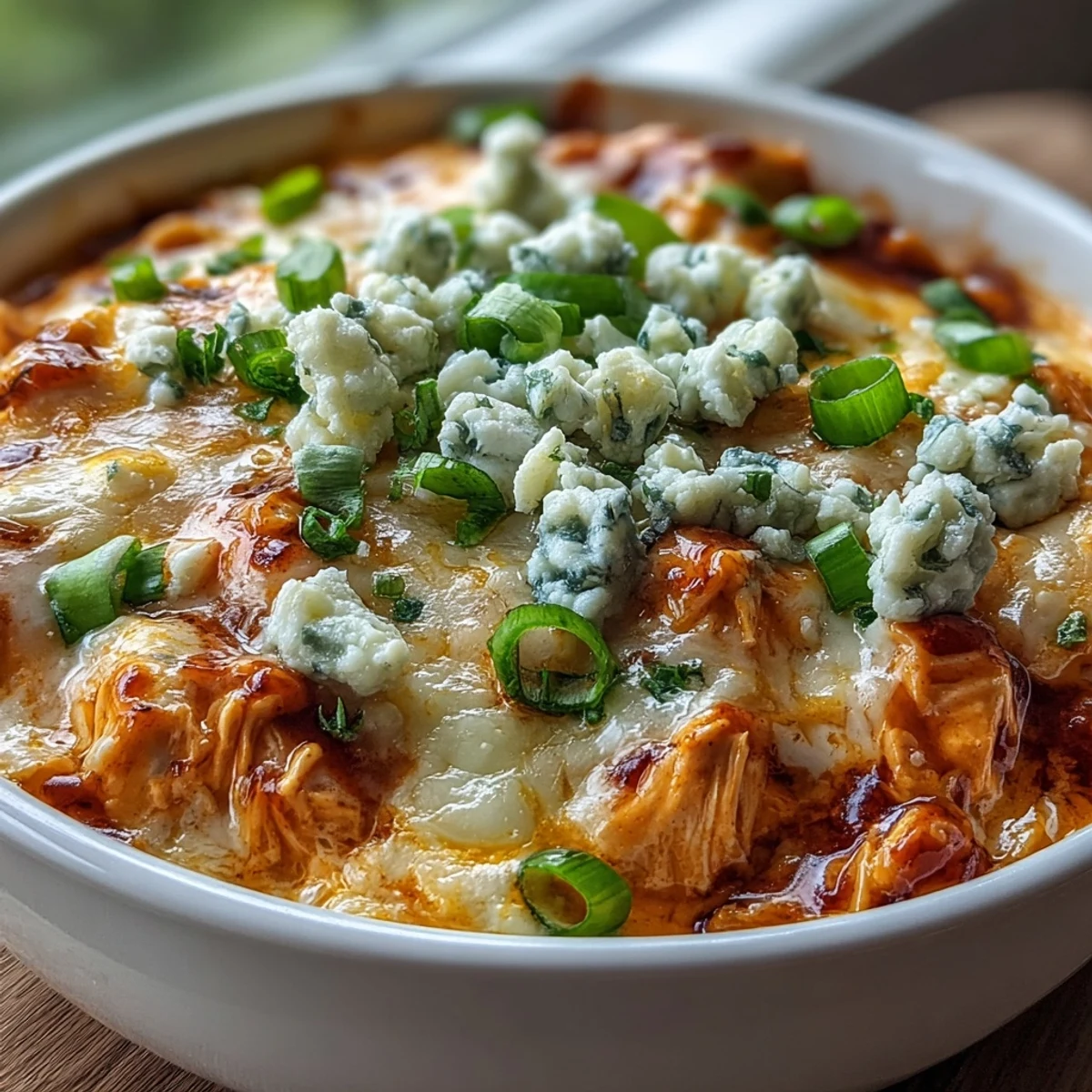Creamy Crock Pot Buffalo Chicken Dip Soup served in a mug with celery sticks and blue cheese crumbles on the side.