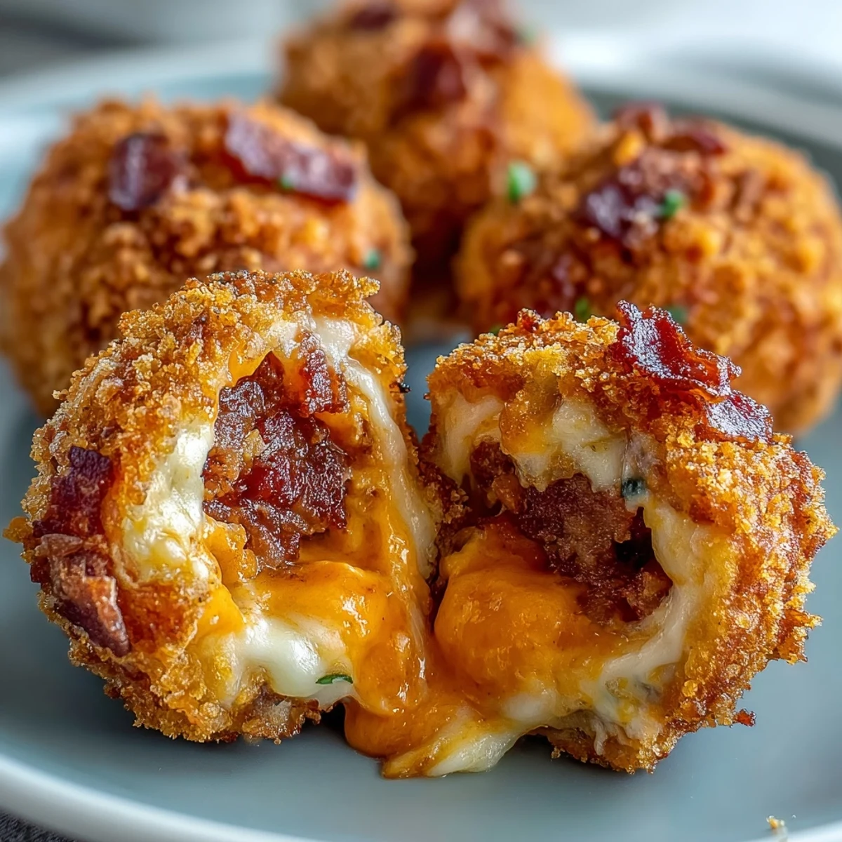 Golden-brown Buffalo Chicken Bacon Mozzarella Bombs, served hot with a side of creamy ranch dip and a sprinkle of fresh parsley.