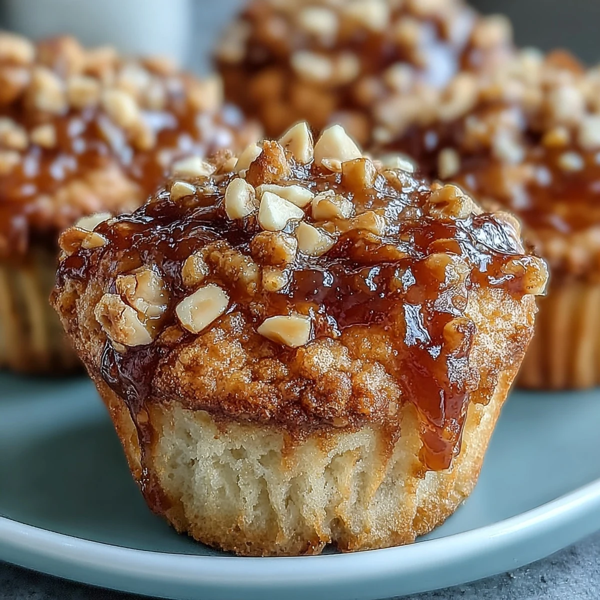 Plated Peanut Butter and Guava Muffins topped with chopped roasted peanuts, perfect for a nostalgic PB&J inspired snack.
