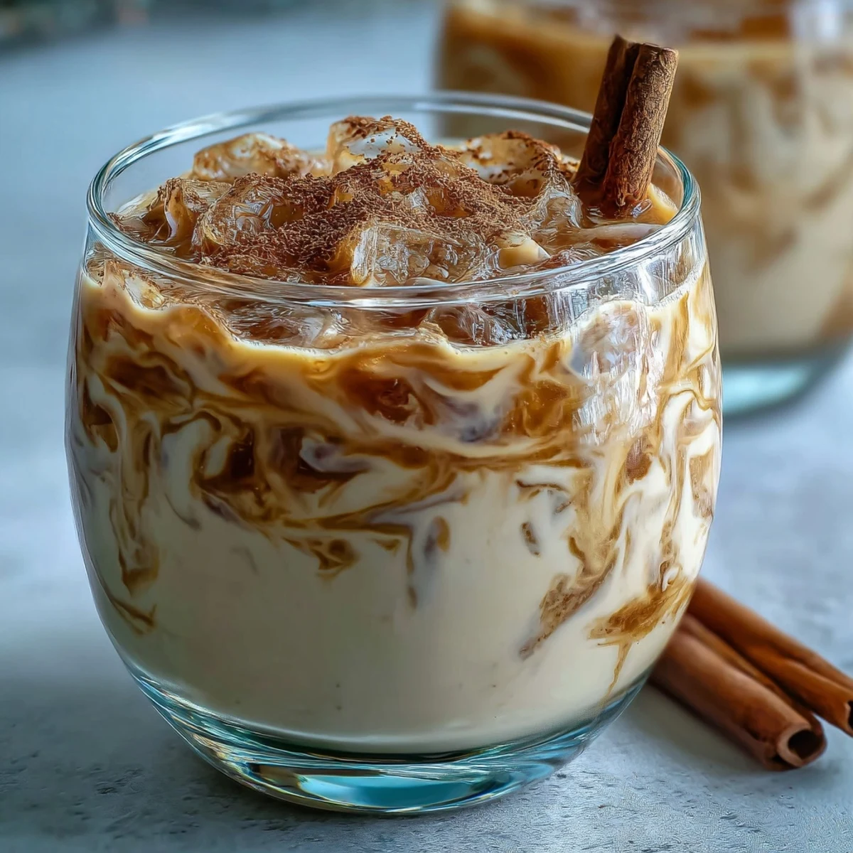 Chilled Guava Coquito served in small glasses with cinnamon sticks, capturing the creamy texture and tropical aroma.