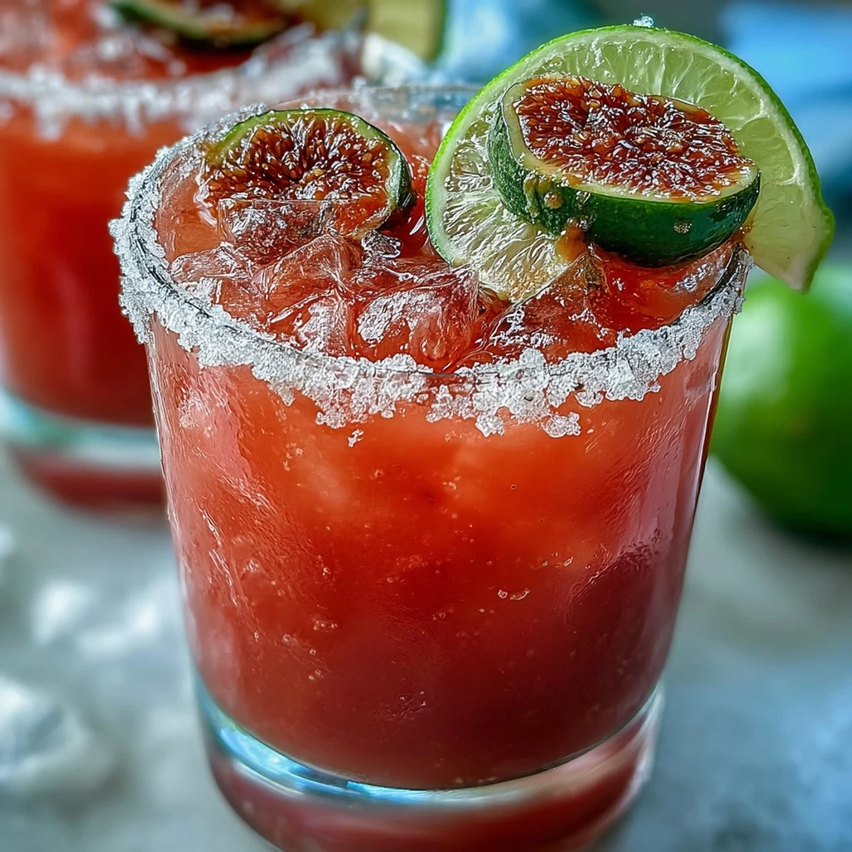 Best Guava Margarita over ice with a Tajín rim and lime garnish, ready to sip next to fresh guava puree and tequila.