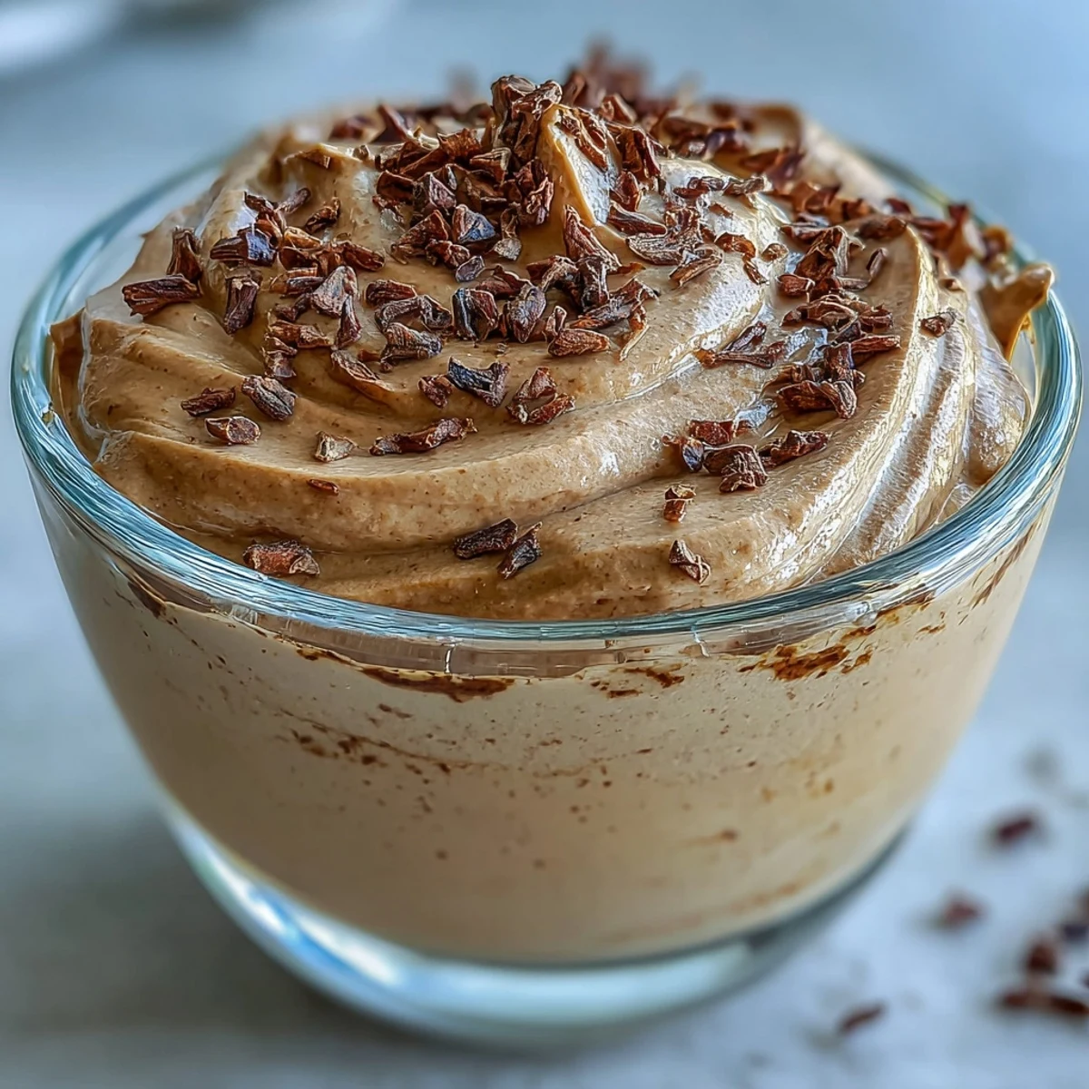 Airy Hojicha Mousse topped with toasted tea leaves, highlighting the roasted aroma in a delicate, vegetarian-friendly treat.