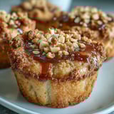 Sliced open Peanut Butter and Guava Muffins showing a warm, gooey guava center and fluffy peanut butter batter.