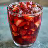 Refreshing strawberry açaí refresher with fresh berries, açaí powder, and a hint of green coffee extract, served over ice.