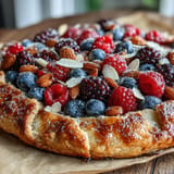 Juicy summer berries spill from a flaky almond crust in this beautiful rustic galette.