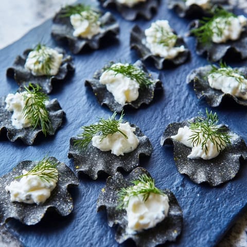 This appealing image shows The Stormy Sea appetizer ready for serving, beautifully arranged with dill garnish.