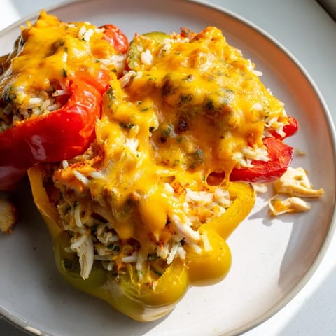 Delicious cheesy chicken stuffed peppers, packed with savory chicken and perfectly baked bell peppers.
