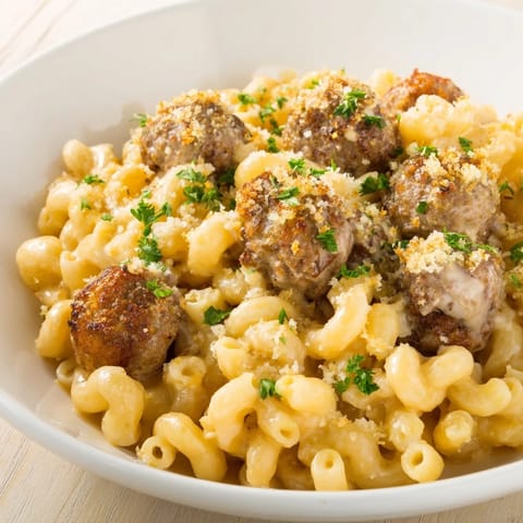 Mac Cheese Meatball Bake