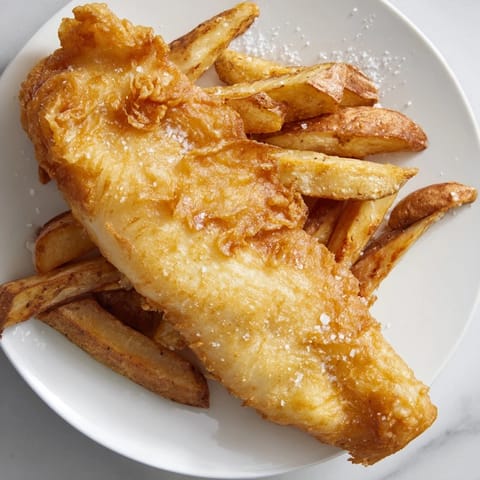 Picture the irresistible crunch of freshly fried British fish and chips, ready to be enjoyed.