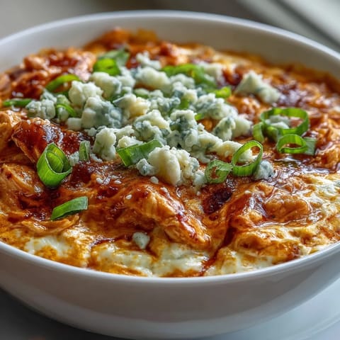 Crock Pot Buffalo Chicken Dip Soup in a rustic bowl, topped with melted cheddar and sliced green onions, steaming warmly.