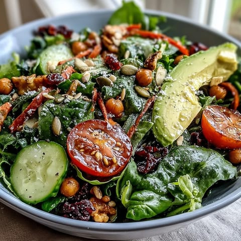 Vibrant Mixed Greens Power Bowl with chickpeas, crunchy walnuts, and colorful veggies for a healthy lunch.