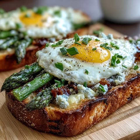 Asparagus and Egg Tartines: open-faced sandwiches with creamy eggs, tender asparagus, and fresh chives on rustic bread.