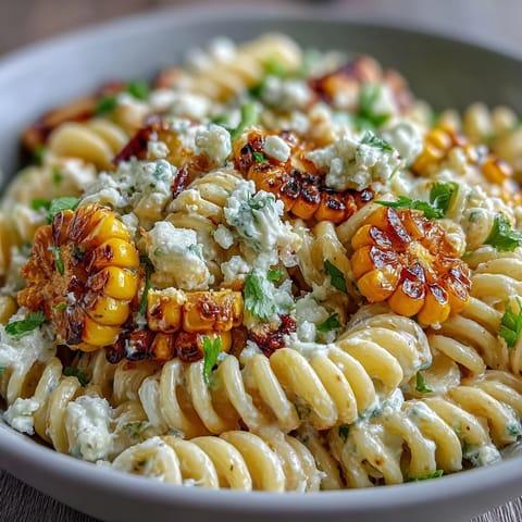 Vibrant Elote Pasta Salad with creamy Cotija cheese, sweet charred corn, and zesty lime dressing. A colorful, Mexican-inspired side dish perfect for summer gatherings.