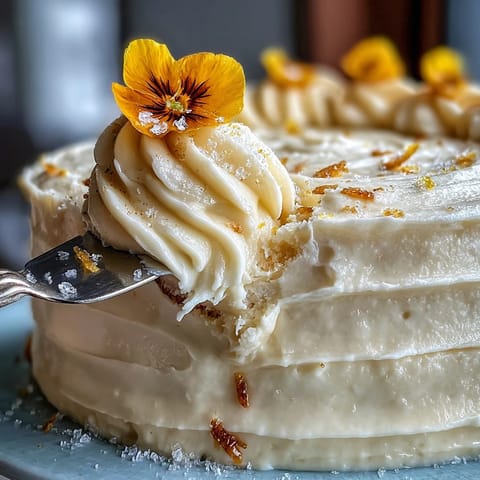 Baby Shower Lemon Sunshine Cake with Floral Topper topped with edible flowers for a festive, elegant presentation.