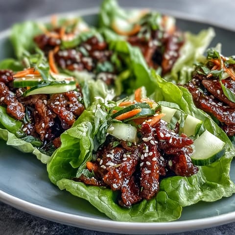 Juicy, marinated Korean BBQ beef nestled in crisp lettuce with fresh toppings.
