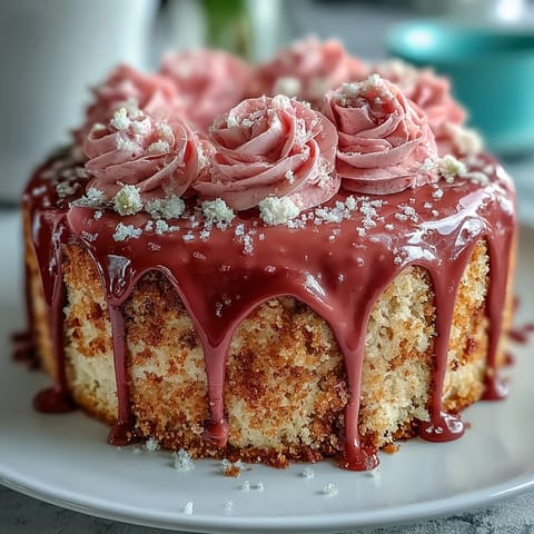 Elegant Bridal Shower Rosé Velvet Cake, showcasing a glossy gold ganache.