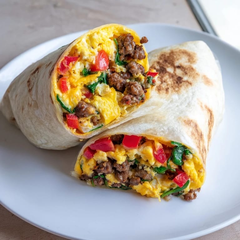 A close-up of a perfectly wrapped Make-Ahead Breakfast Burrito, ideal for a quick and satisfying breakfast.