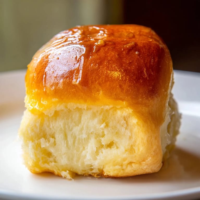 A close-up of fluffy homemade golden dinner rolls, showing their soft texture and golden-brown crust.