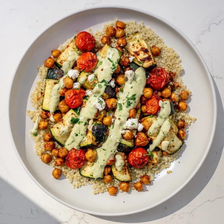 Delightful Mediterranean Chickpea and Veggie Grain Bowl, featuring roasted chickpeas and fresh parsley for a flavorful experience.