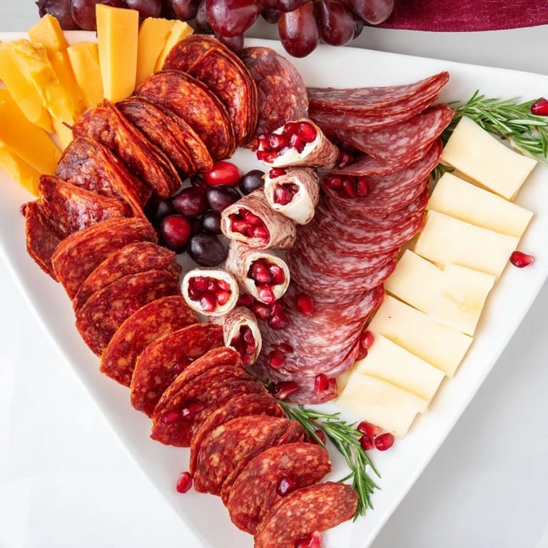 Vibrant presentation of The Crimson Crest, a charcuterie board with cured meats and red-wine infused cheeses.