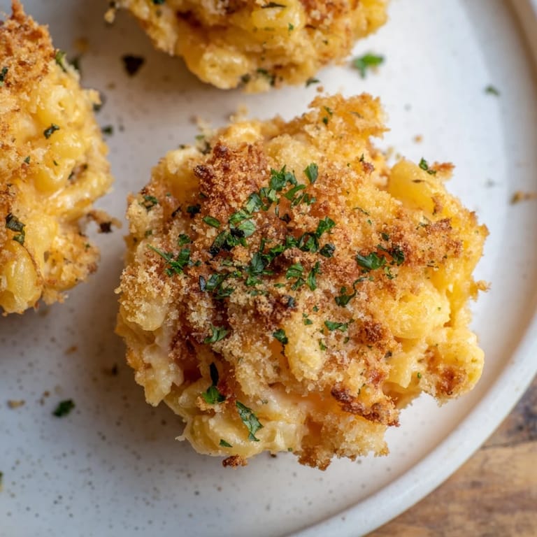 Bubbly, cheesy Tini's Mac and Cheese muffins fresh from the oven, offering perfect crust texture.