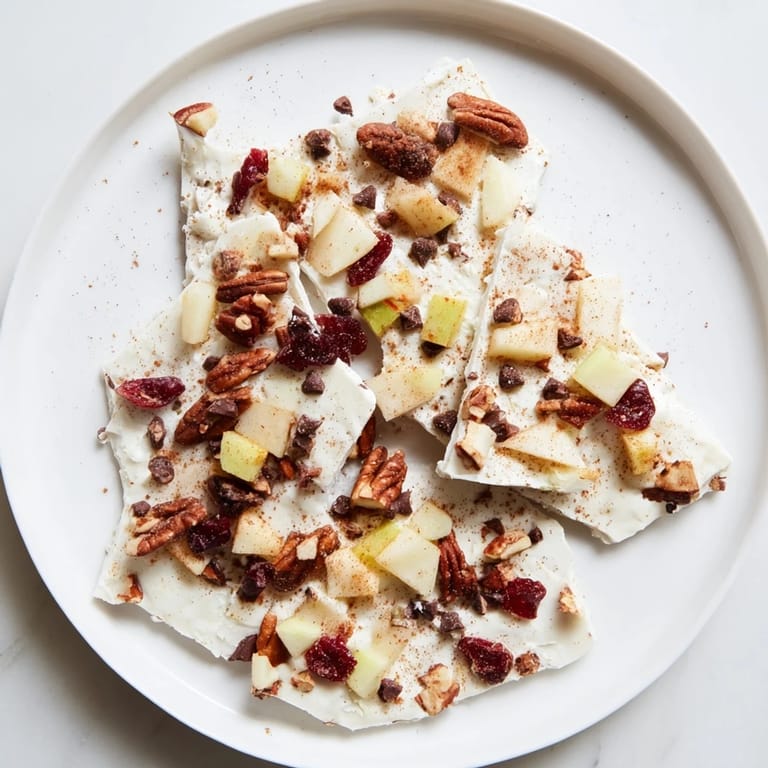 Chunks of delicious Apple Cinnamon Yogurt Bark, a healthy and easy frozen treat.