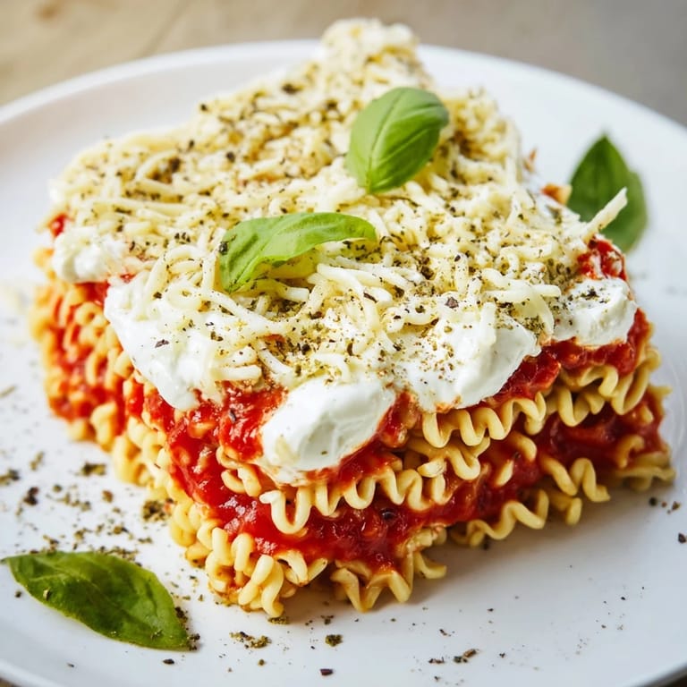 This Ramen Lasagna shows off layers of gooey cheese and tender noodles, ready to be served.
