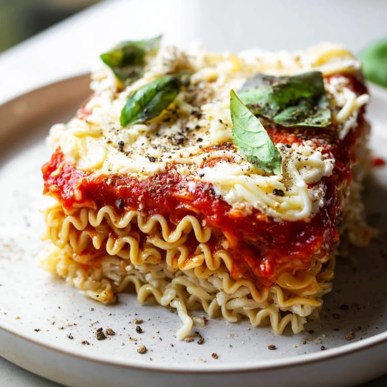 A close-up shot of homemade Ramen Lasagna boasting a delicious crust and savory layers.