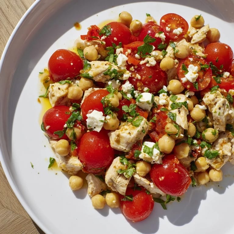 Serve this Mediterranean Chickpea Chicken Salad with pita bread for a satisfying high-protein lunch.