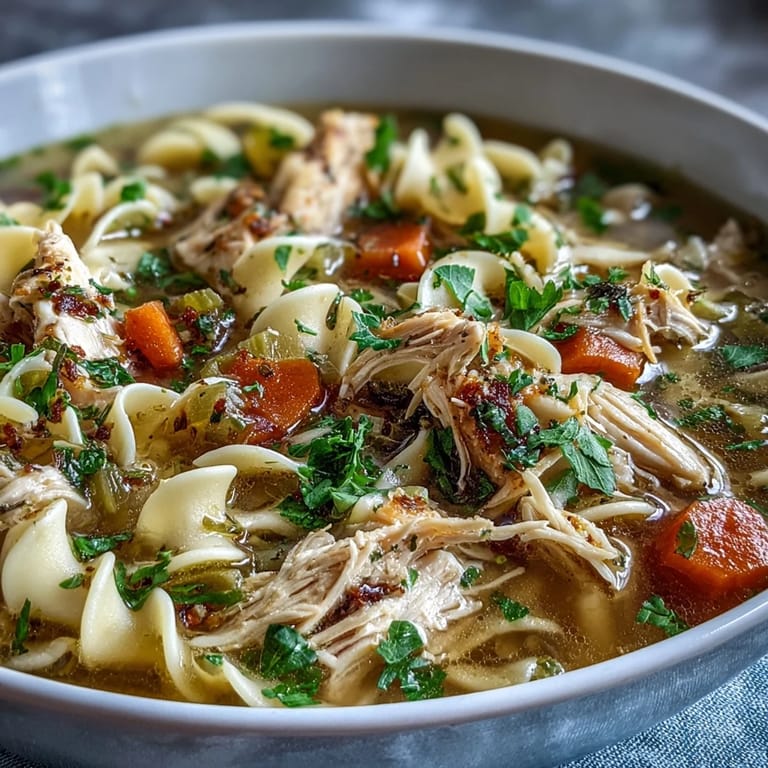 This family-style pot of Instant Pot Chicken Noodle Soup is ready to serve, filled with juicy chicken, sliced carrots, celery, and perfectly cooked noodles.
