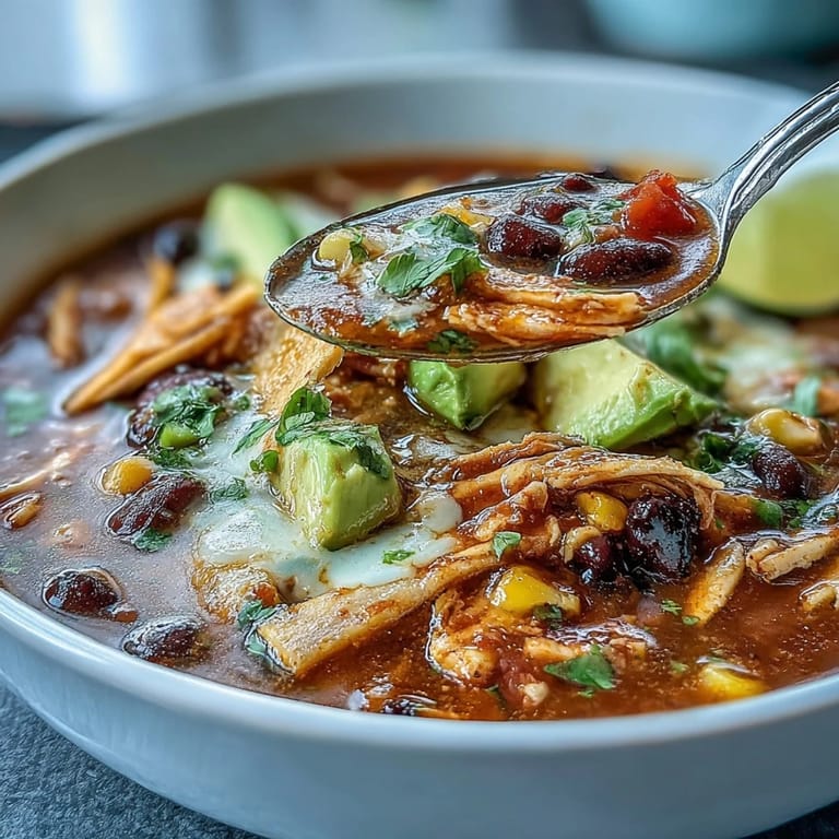 Spicy Instant Pot Chicken Tortilla Soup served with lime wedges, sour cream, and crunchy tortilla chips on the side.