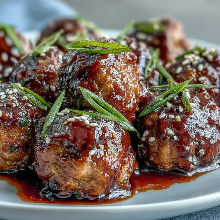 Sliced green onions top a bowl of Easy Sweet and Sour Crock Pot Meatballs, a perfect party appetizer on a wooden serving board.