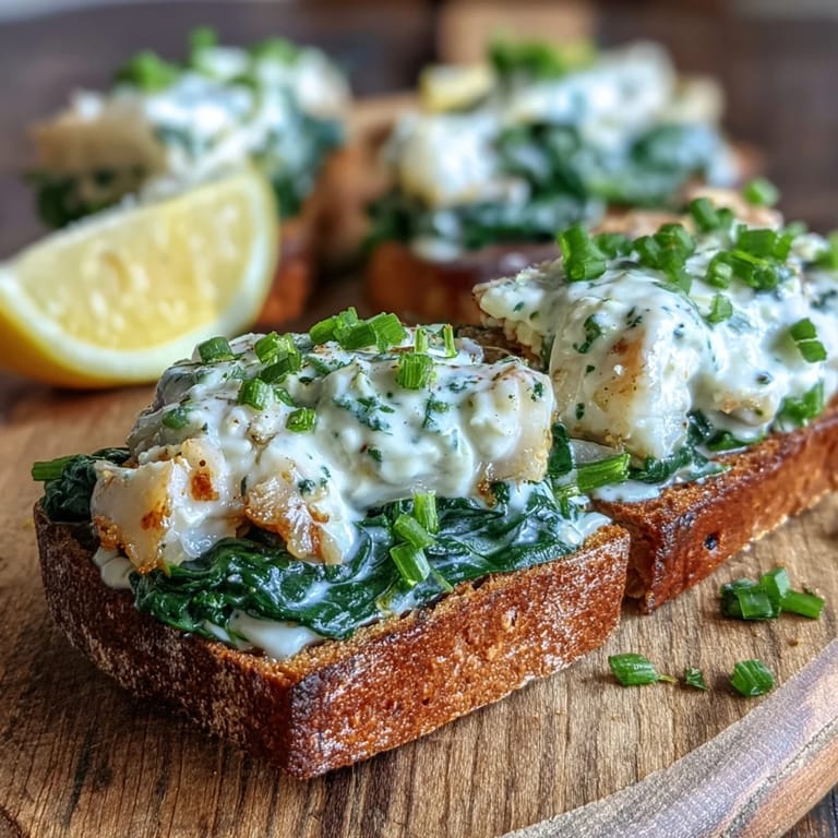 Wilted spinach and smoked haddock on toasted rye bread spread with crème fraîche, served as a quick breakfast.