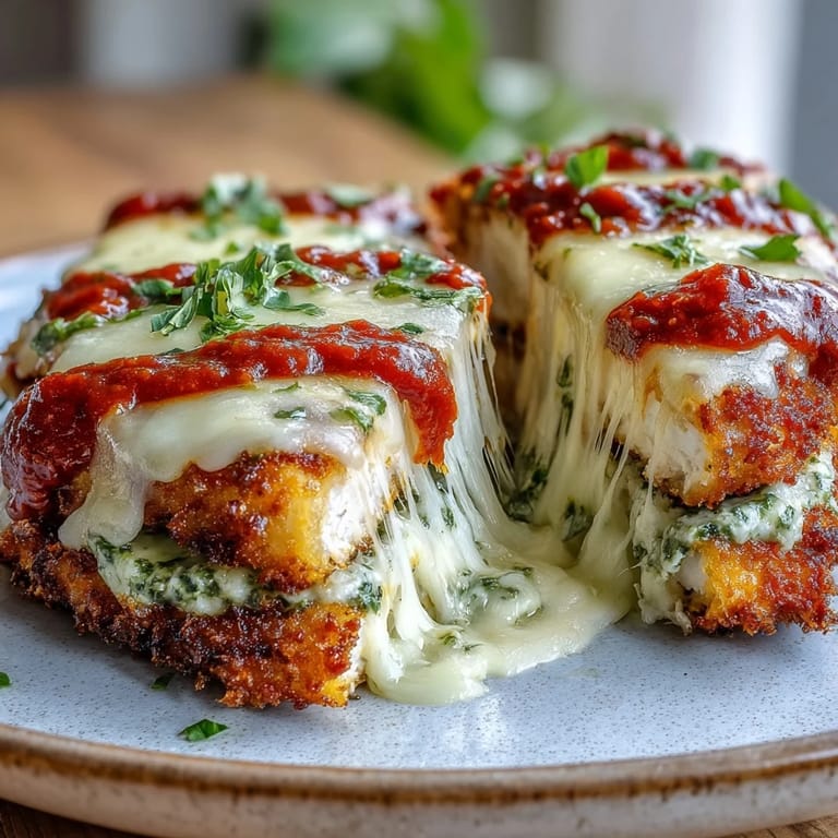 Sizzling skillet-fried chicken breasts just out of the oven, smothered with Pesto Chicken Parmesan toppings and ready to serve.