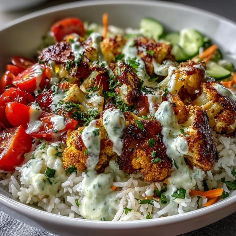 Healthy Roasted Cauliflower Bowl served as a colorful main dish, combining smoky cauliflower, fresh veggies, and tangy tahini for a nourishing gluten-free meal.